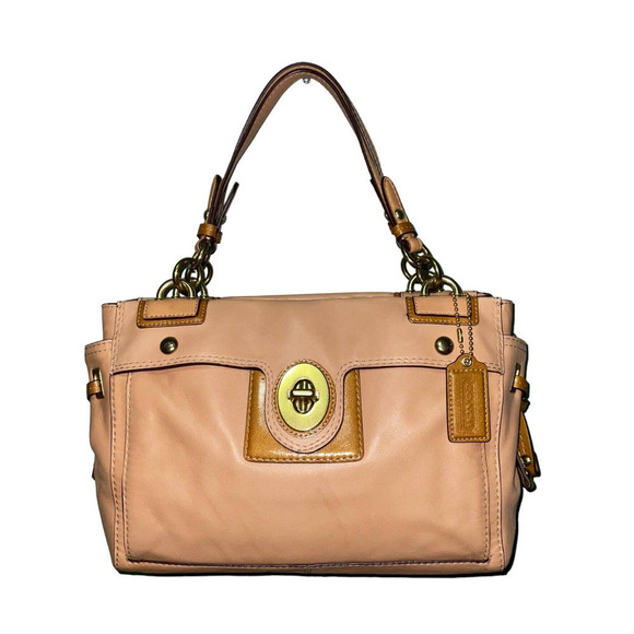 Coach Penelope Beige Leather Turn-lock Carryall Satchel Bag F16531 - Picture 1 of 16